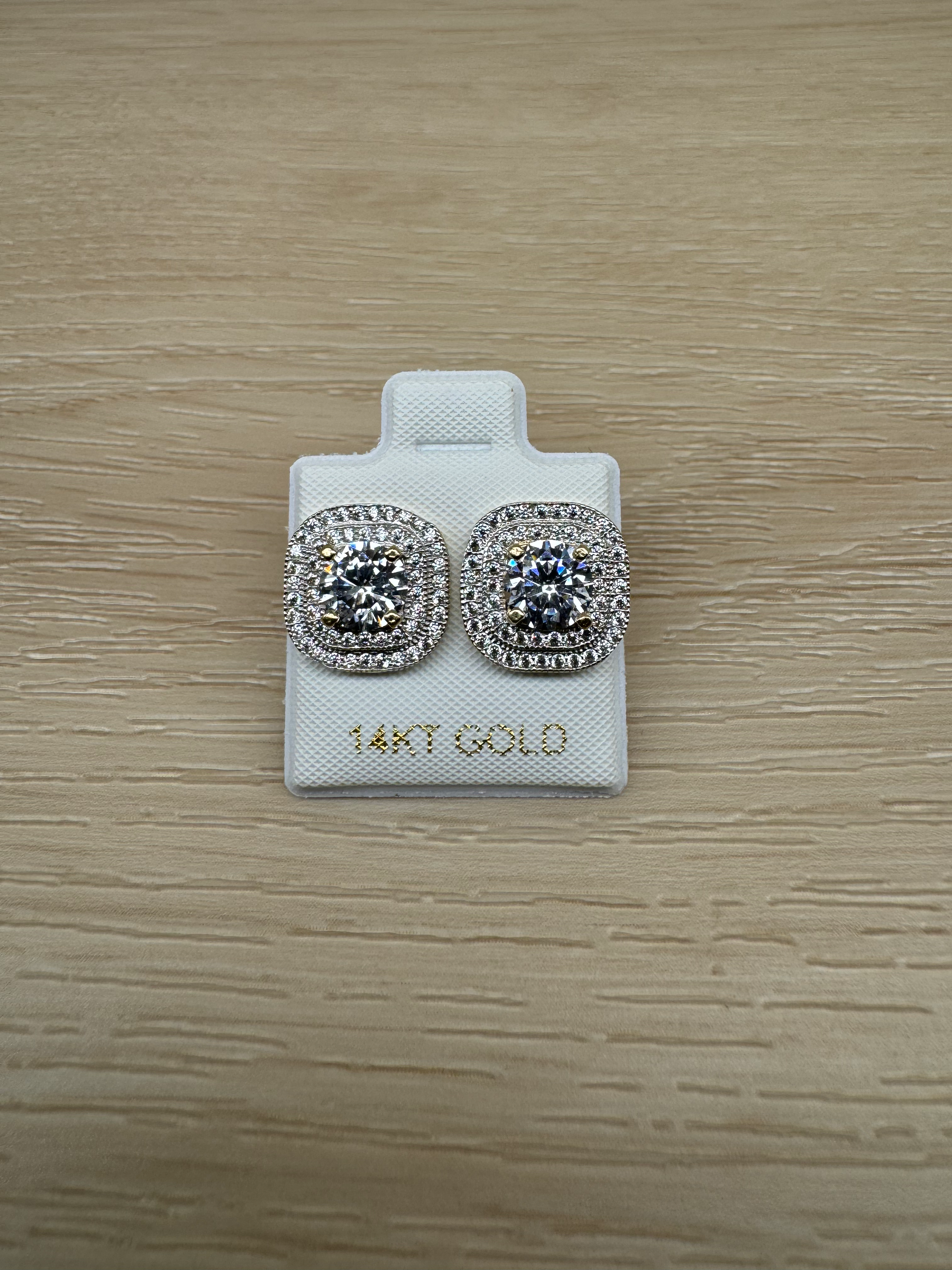 14k Large Fancy Square Stone Earrings