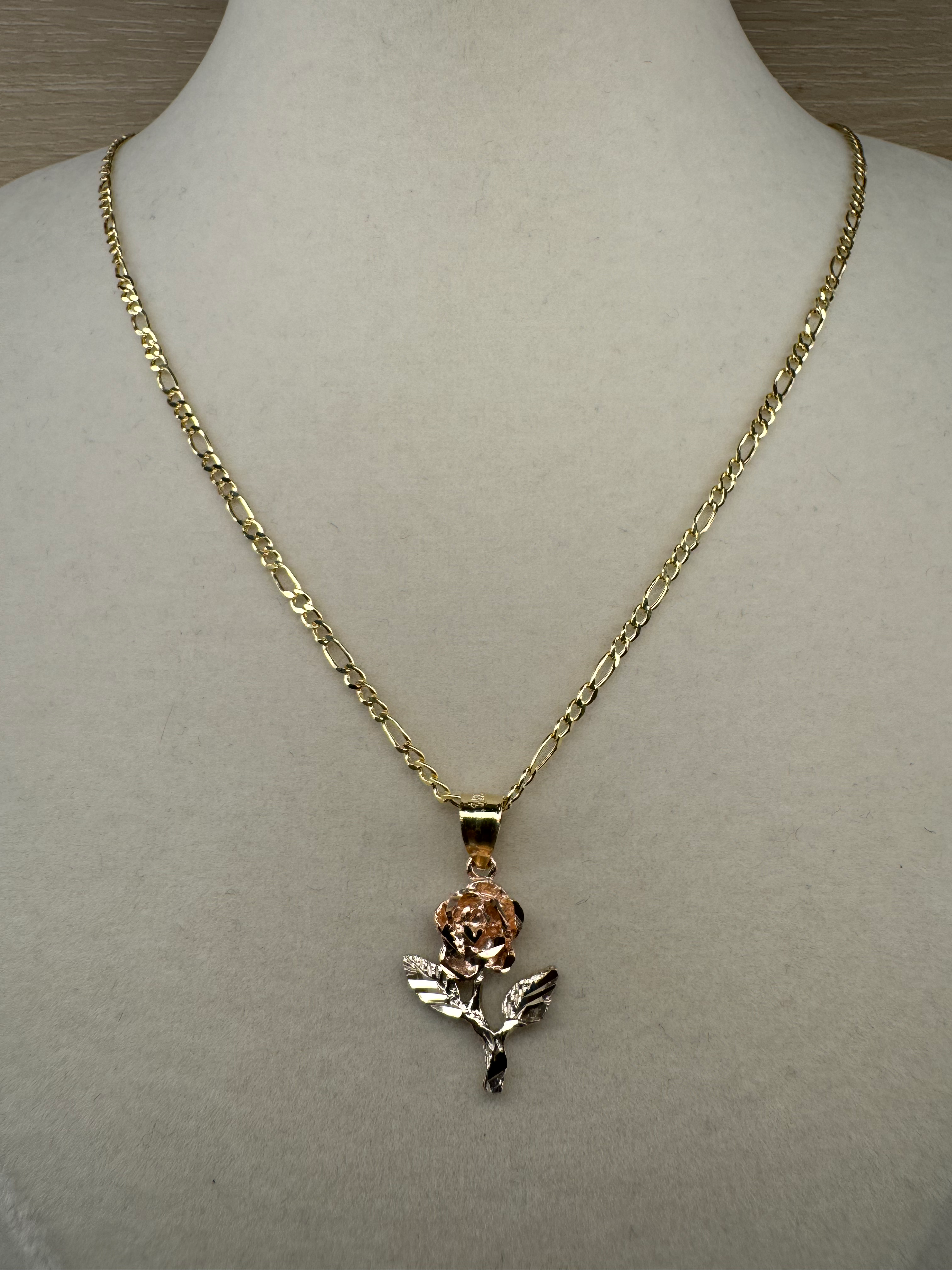 14K Gold Medium Rose Pendant + Chain Set