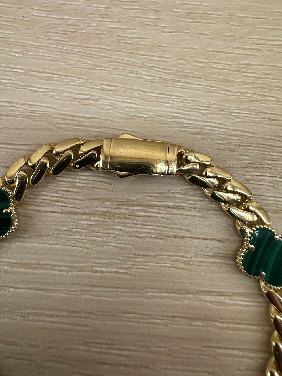 Thumbnail: 14K Gold 7.5 Inch Large Green Flower Bracelet