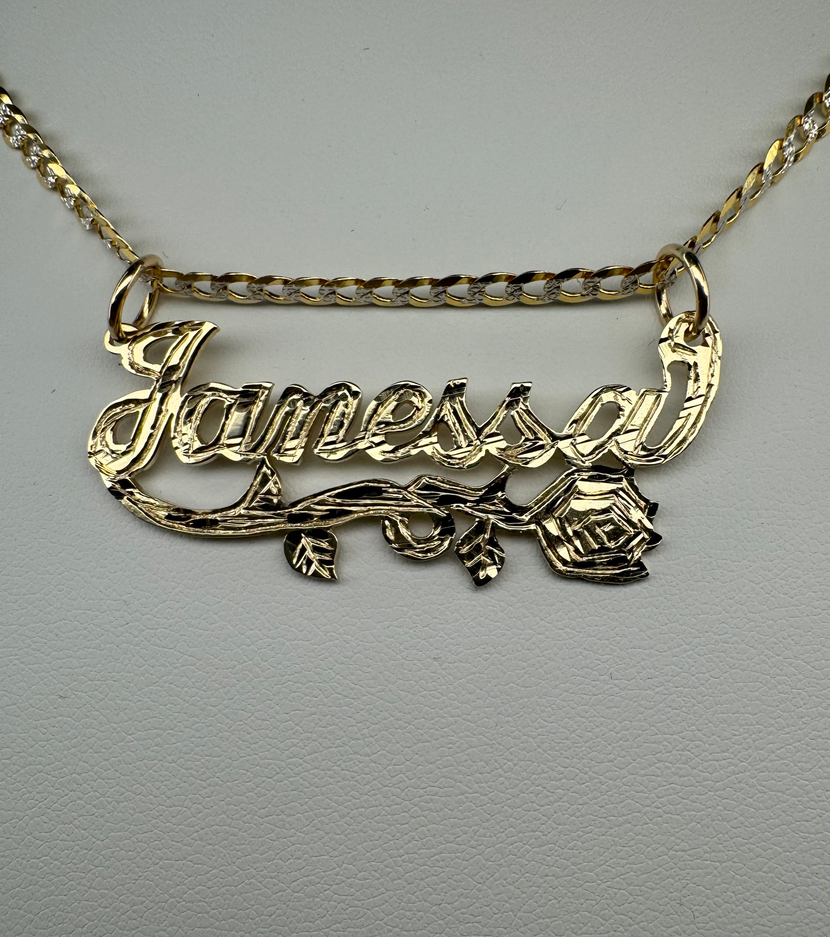 14K Gold Rose Name Pendant