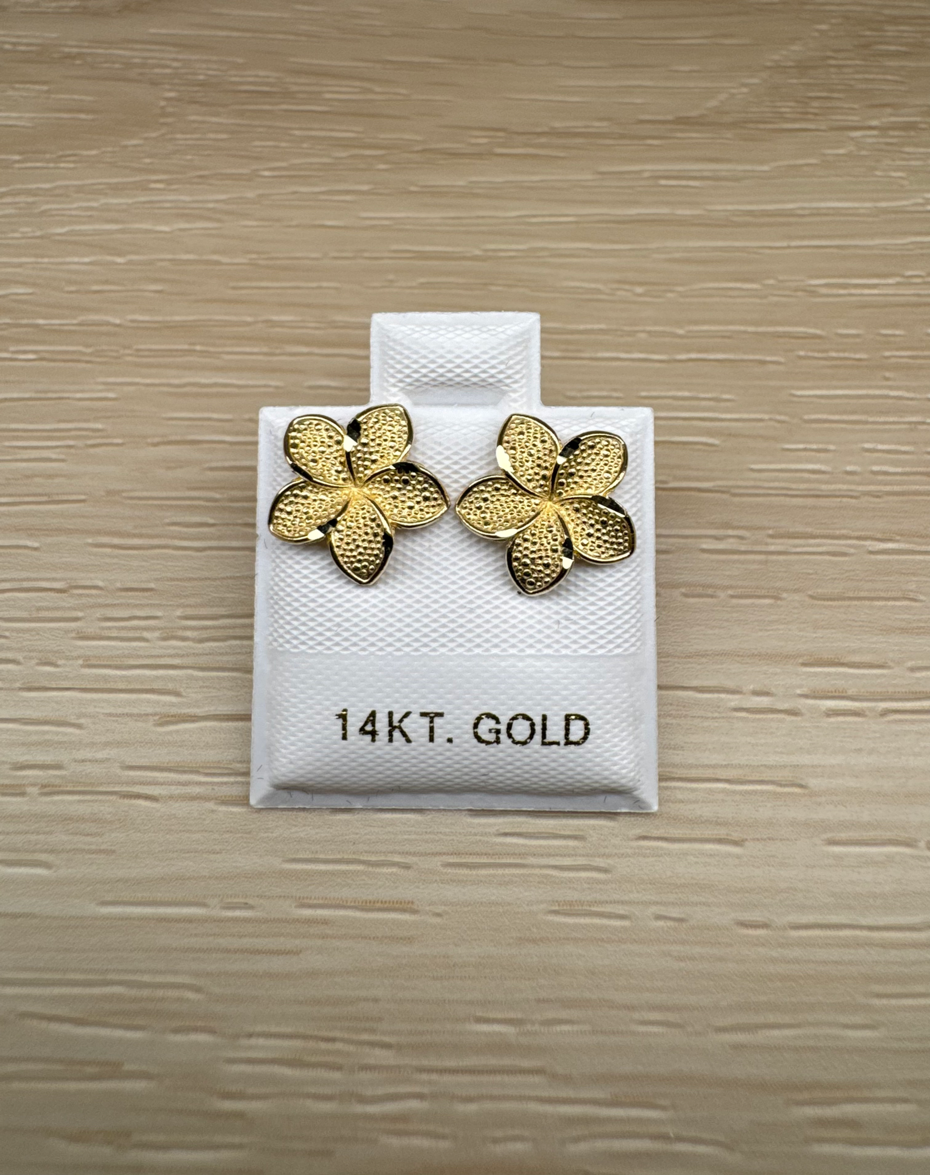 14K Gold Medium Plumeria Flower Earrings