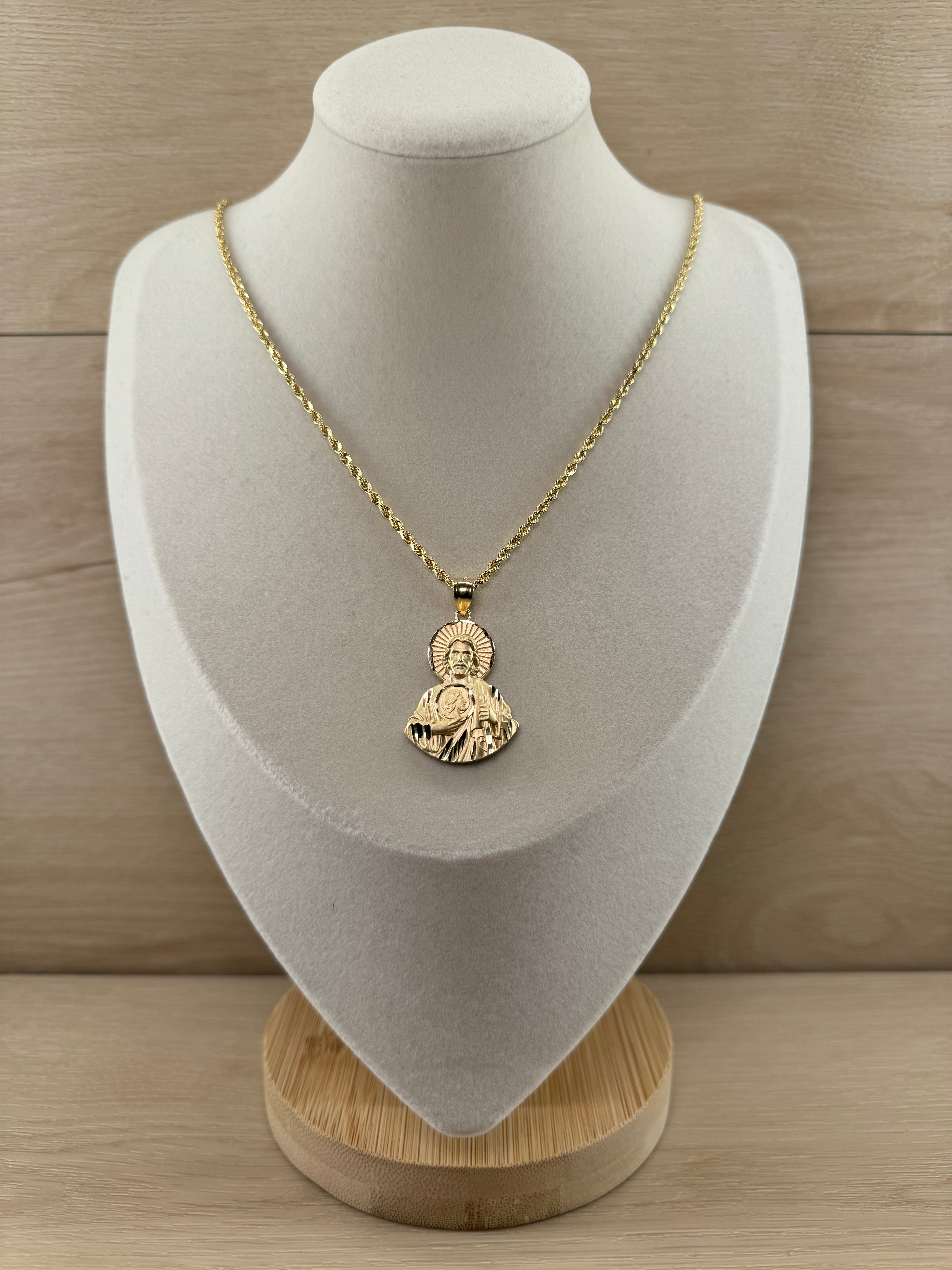 14K Gold Medium San Judas Pendant + Chain Set