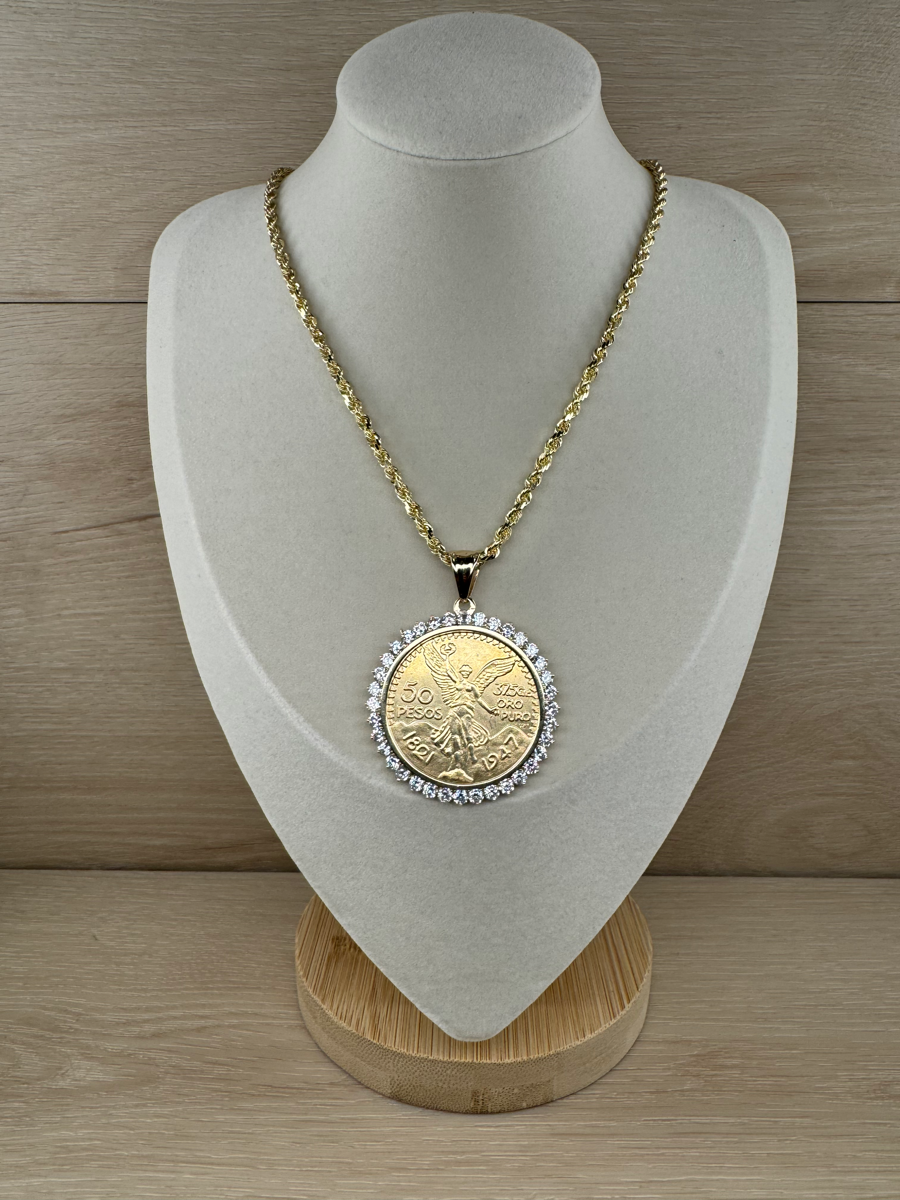14k Centenario + Solid 26 inch Rope Chain Set