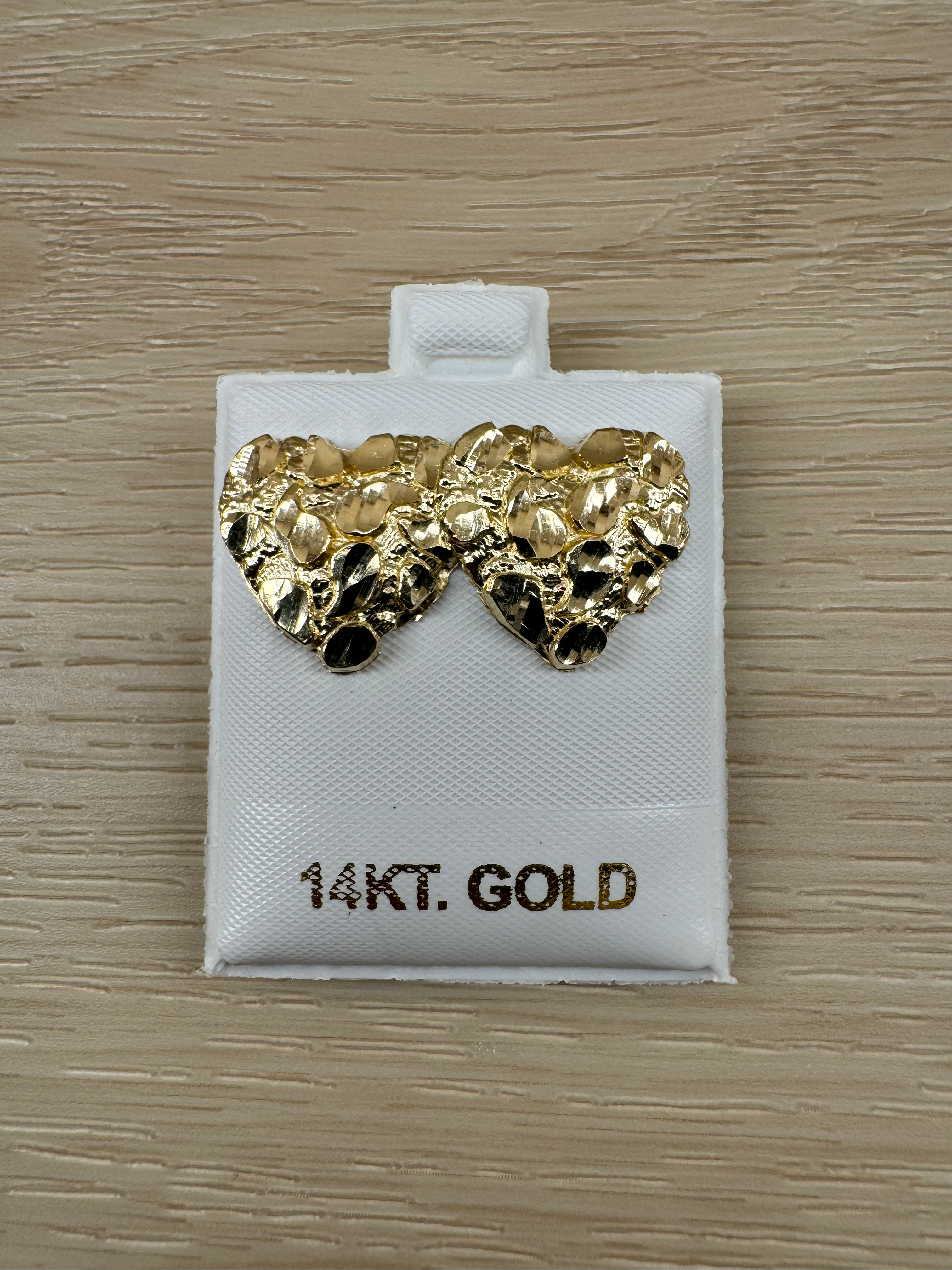 14K Gold Large Heart Nugget Earrings