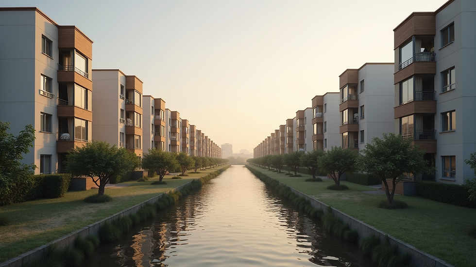 Wide angle view of modern residential buildings in Dholera