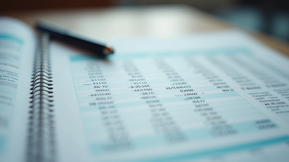 Close-up view of a neatly organized financial ledger