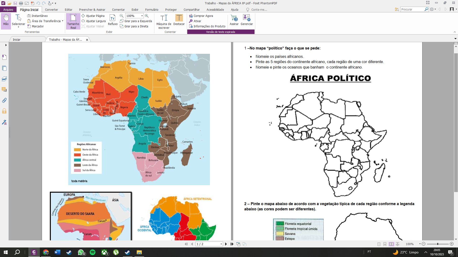Atividades com mapas (Download) - África/Cartografia/8ºano/ Geografia.