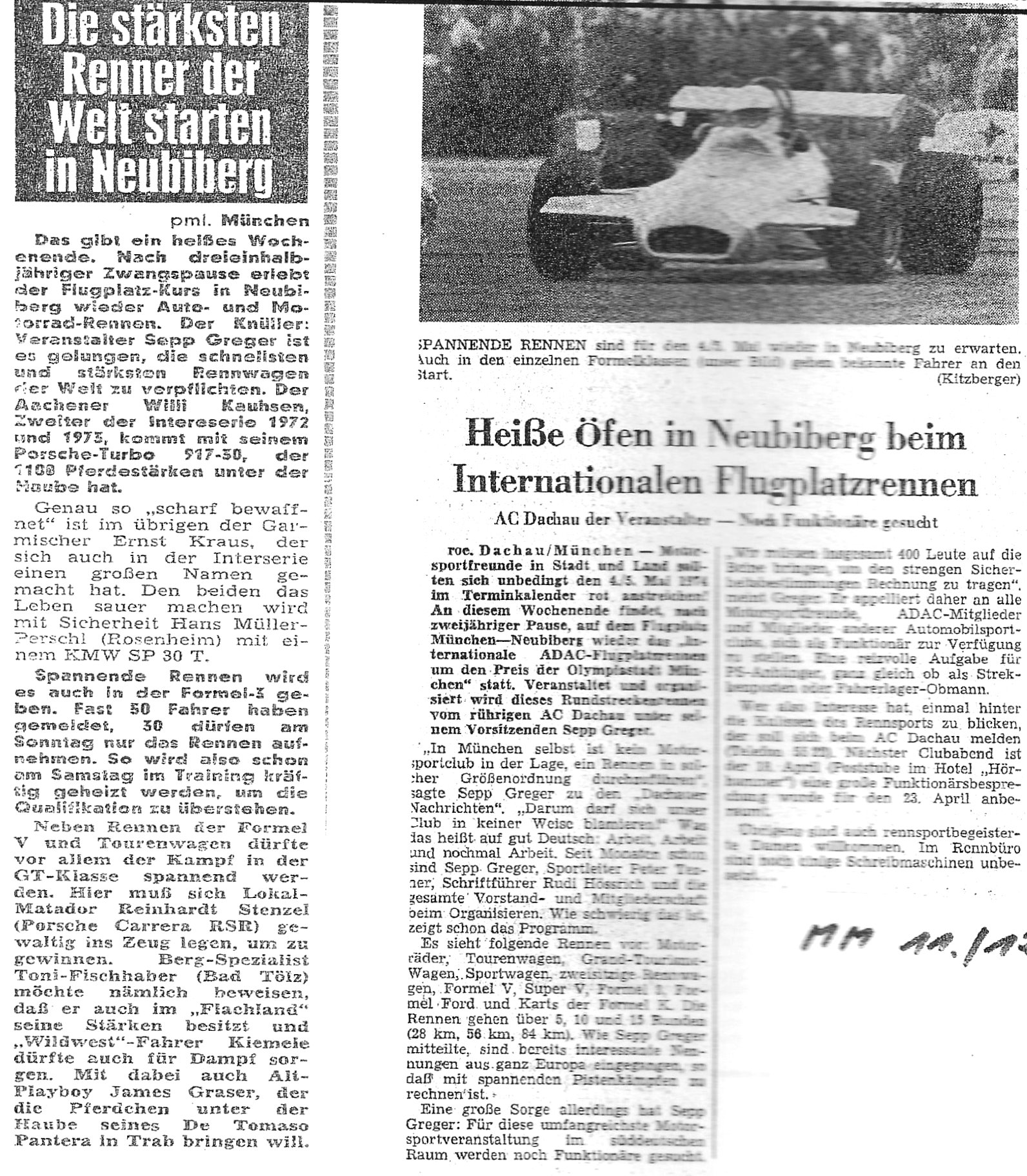 Zeitungsartikel Flugplatzrennen 1974