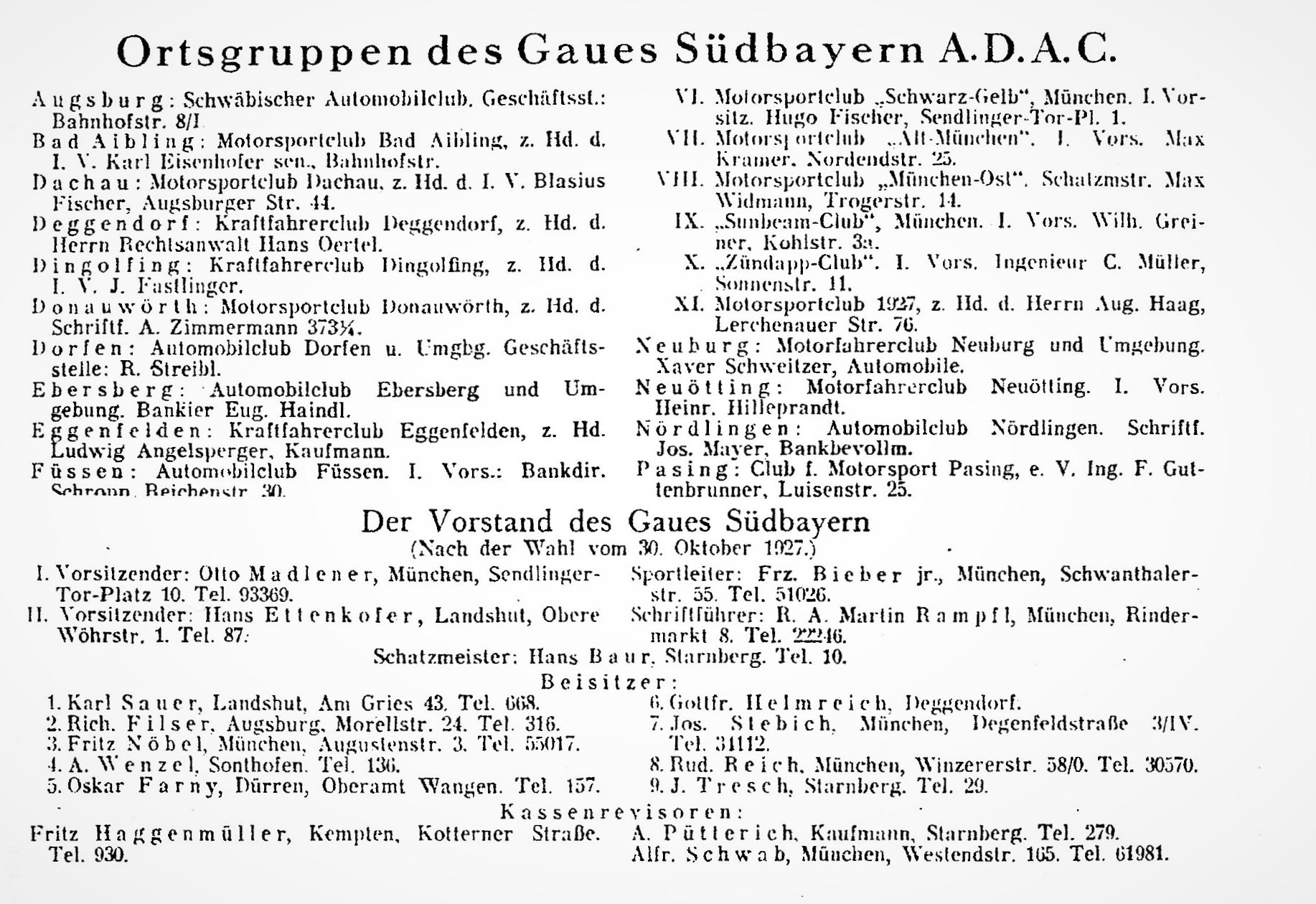 ADAC Ortsgruppen - 1927