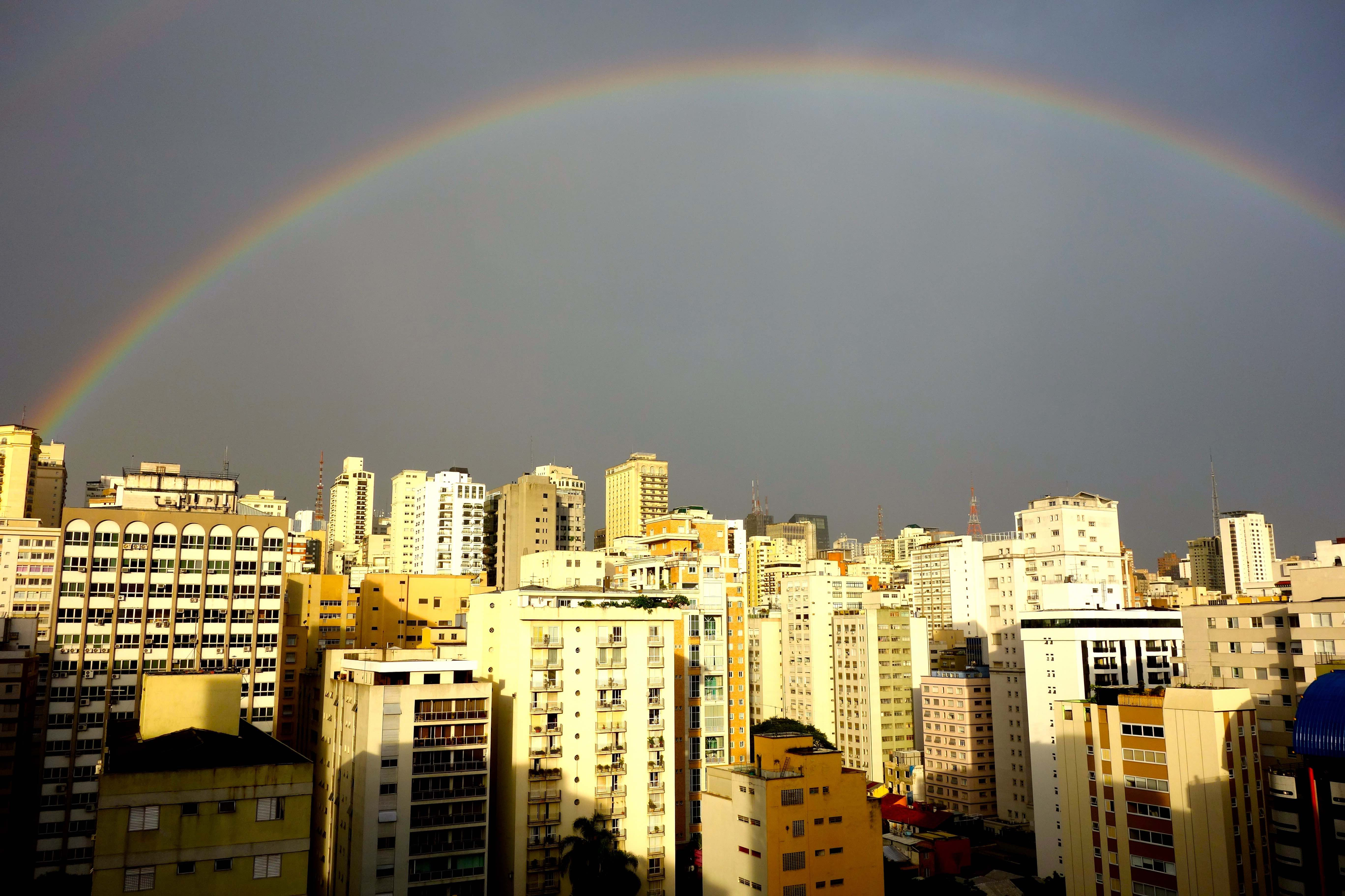 Gewitter Sao Paulo, Regenbogen bei Gewitter Sao Paulo, Silhouette Sao Paulo, Skyline Sao Paulo