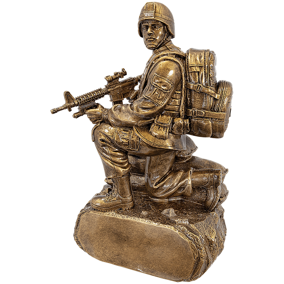 Antique Gold Military Kneeling Soldier Resin Trophy | 10"