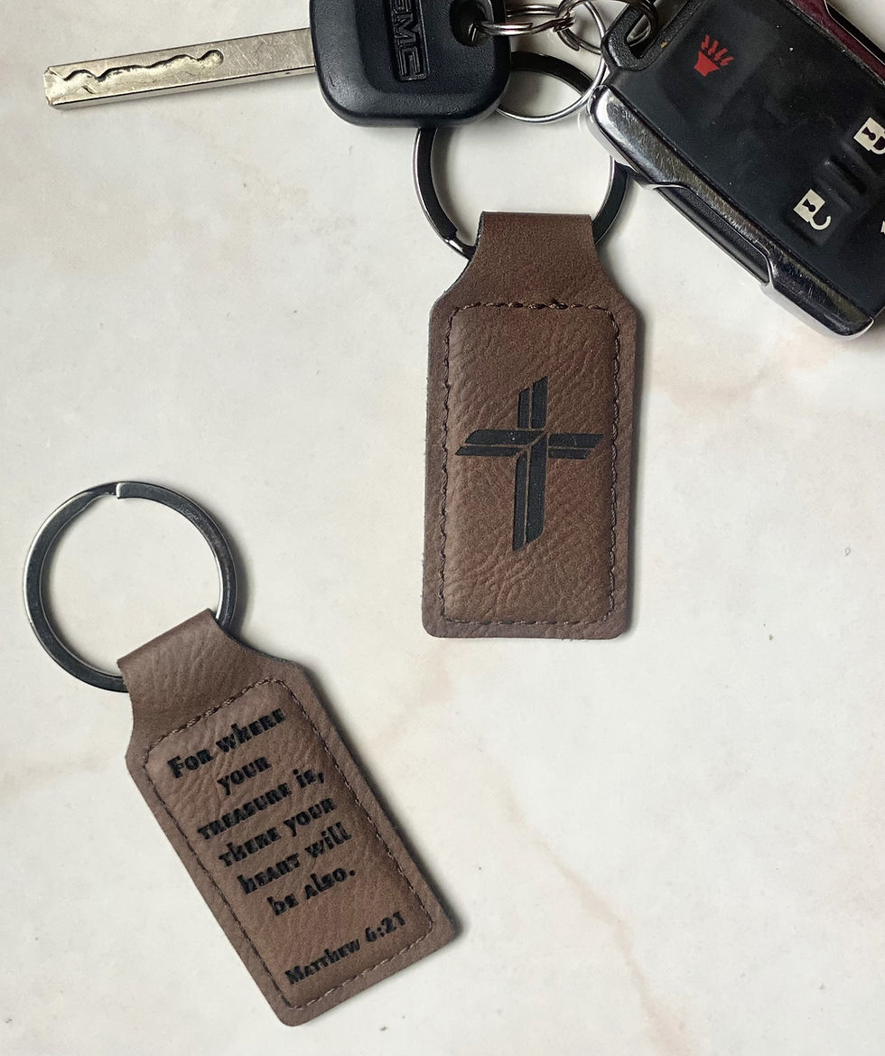 Thumbnail: Matthew 6:21 Leather Keychain – “For Where Your Treasure Is..."
