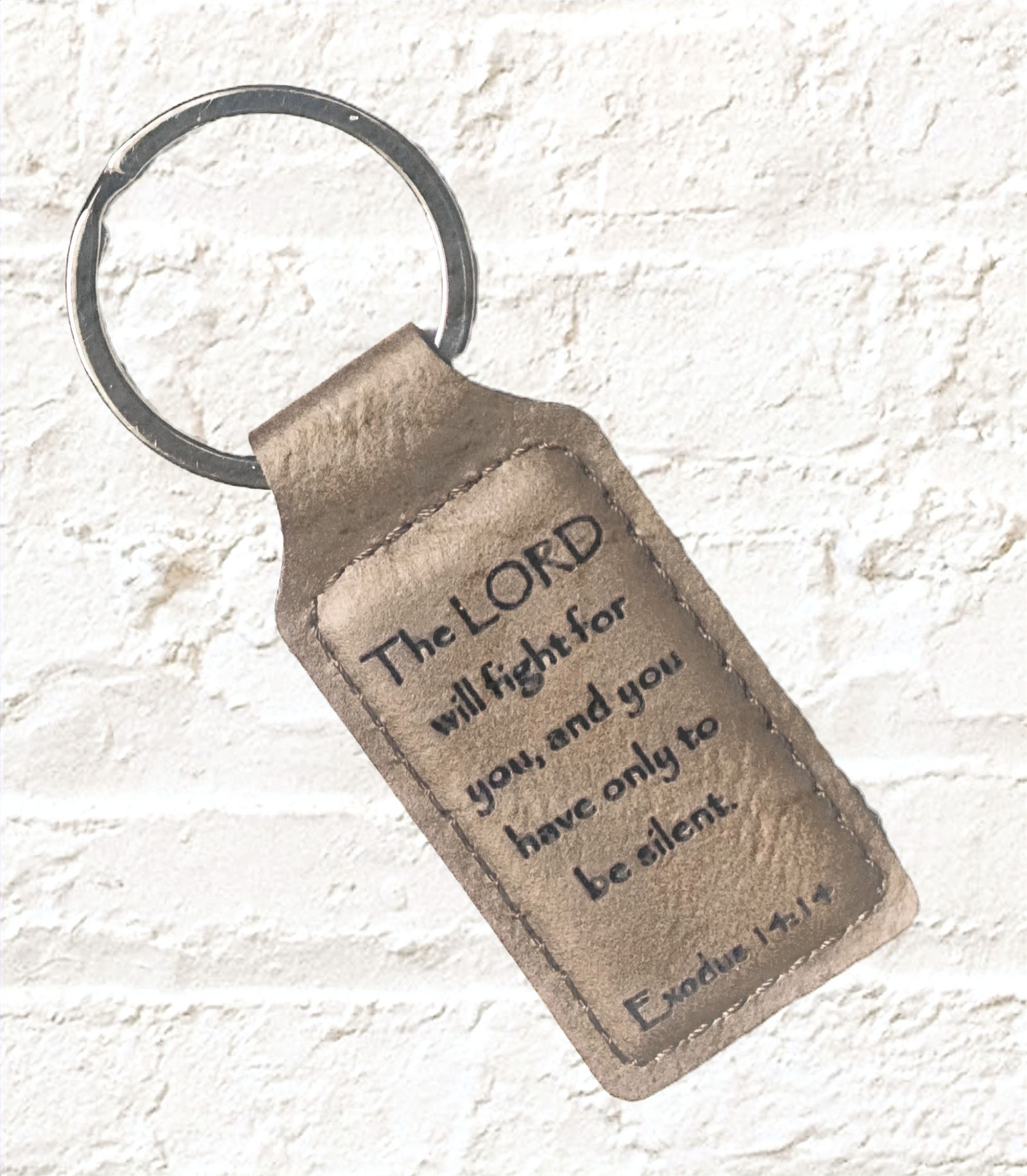 Exodus 14:14 Leather Keychain – “The Lord Will Fight for You”