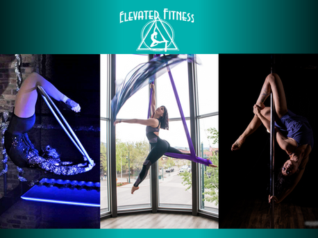 a woman dancing on hoop, hammock, and pole