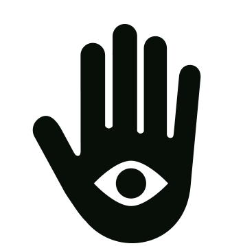 animated waving hand with eye in it as part of the footer