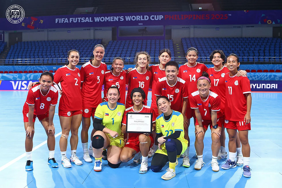 Filipina5 pose with their certificate of participation in the 2025 FIFA Futsal Women's World Cup