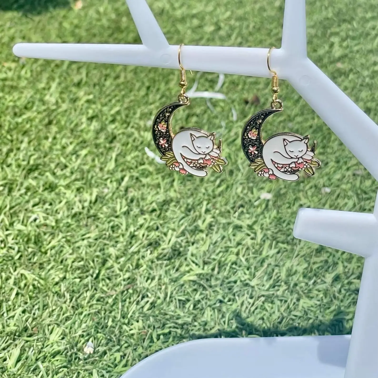 Cat Moon Dangle & Drop Earrings