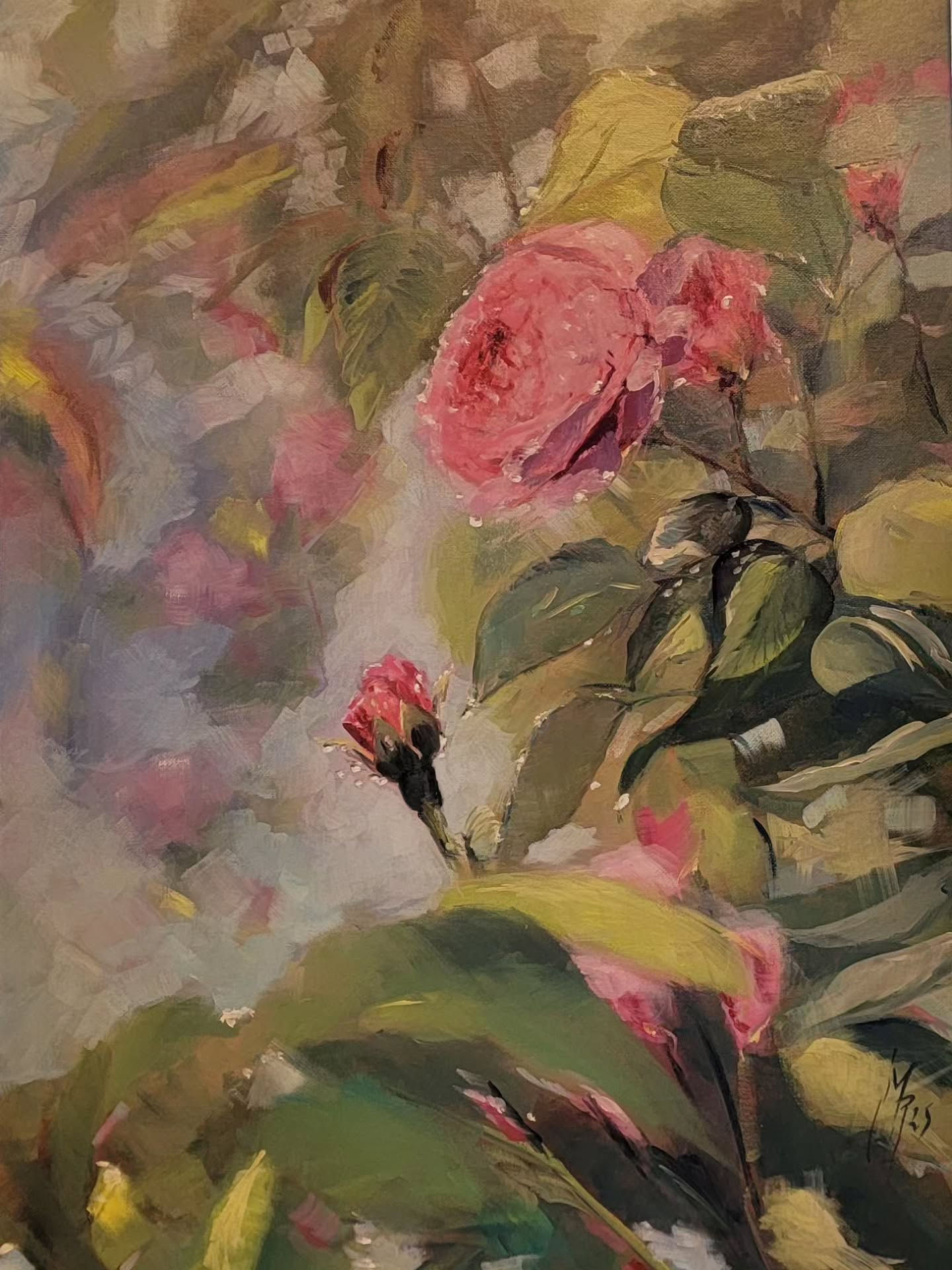 Rosée sur Rosiers ( 73 x 50 cm )