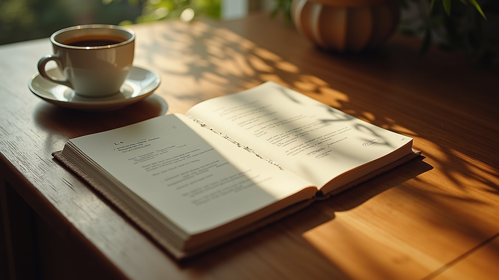 High angle view de caderno com anotações e xícara de café ao lado