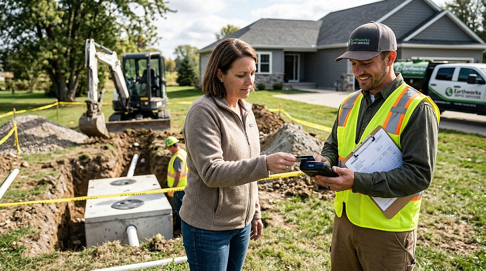 woman paying for a new septic system