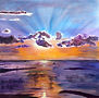 Vibrant sunset painting over calm ocean
