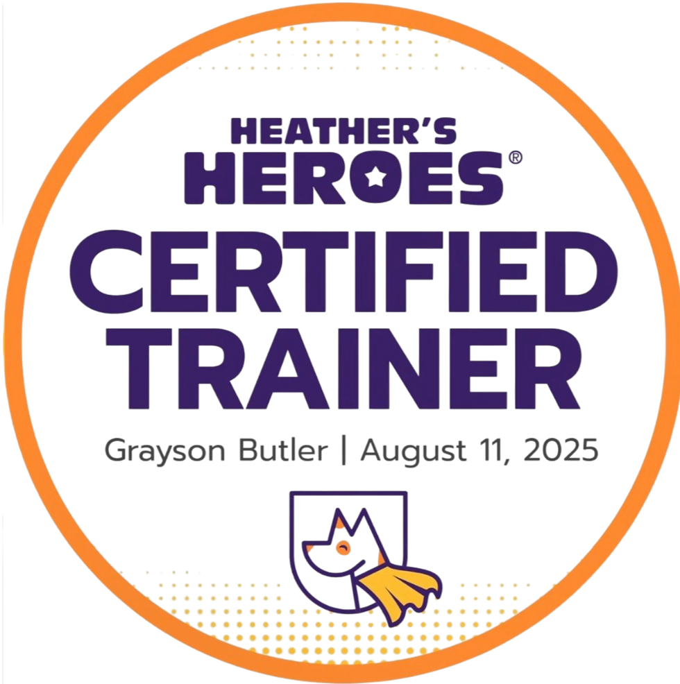 Heathers Hero's Dog Training Certification Badge for Grayson Butler