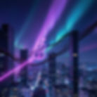Neon violin glowing over a futuristic city skyline