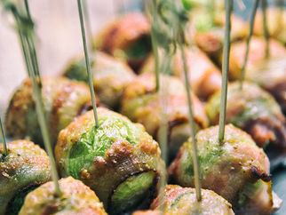 Bacon-Wrapped Brussel Sprouts With Mustard Sauce