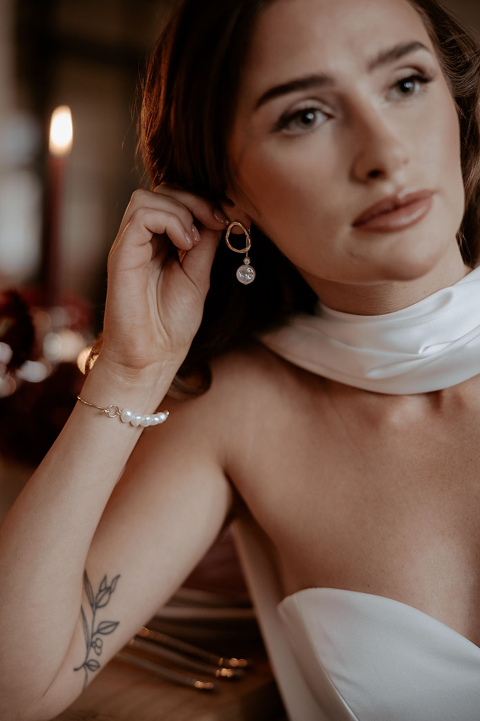 Circle Pearl Drop Stud Earrings