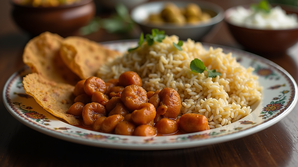 Close-up view of a traditional Indian meal served on a plate