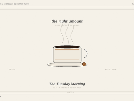 An editorial monograph illustration of a quiet Tuesday morning at a kopitiam, a half-finished kopi on a marble table, from the Vitamin M Day 7 essay on what money is for