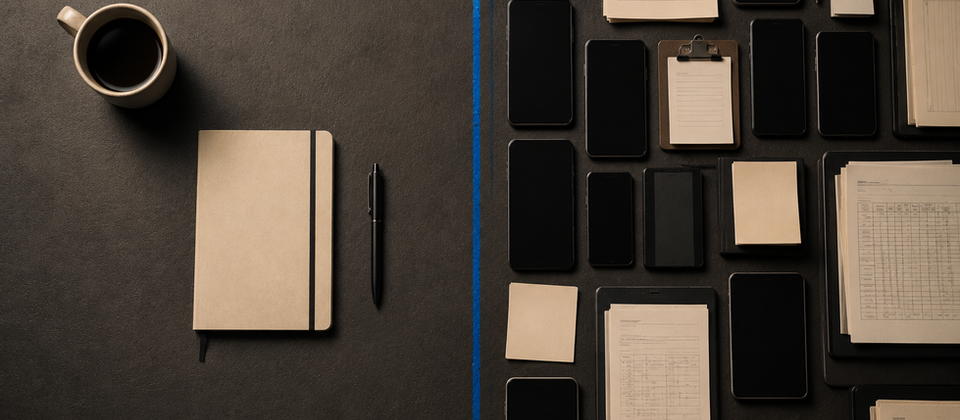 On the left, one person's work. On the right, a business running on the same tool