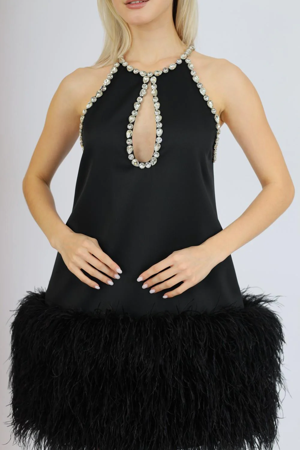 Feather skirt top evening dress