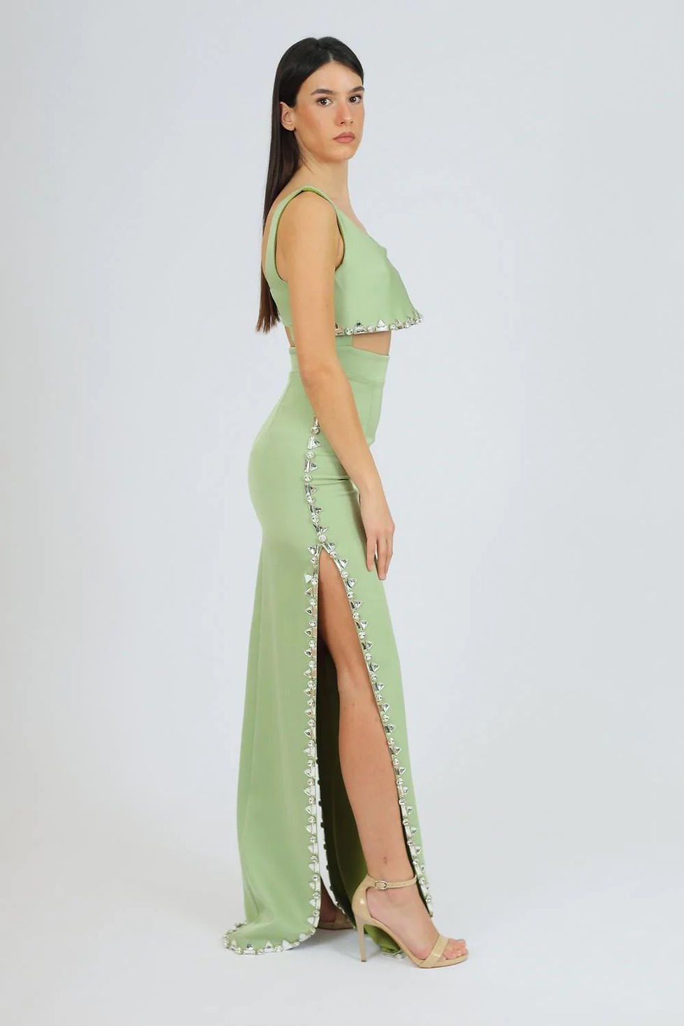 Thumbnail: Green Gem Detail Side Split Dress