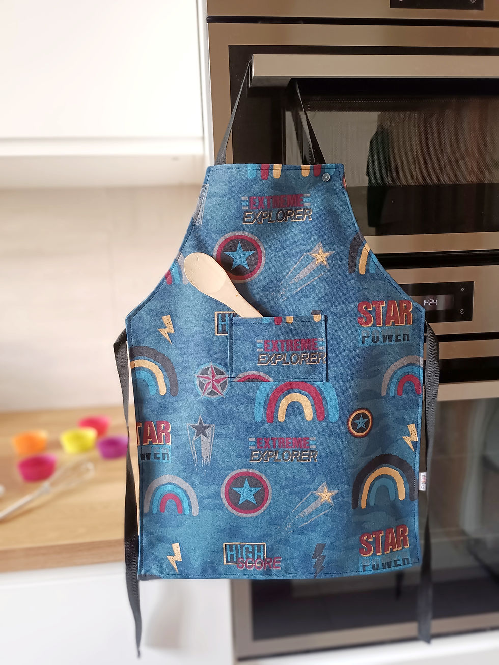 tablier enfant bleu super héros personnalisé