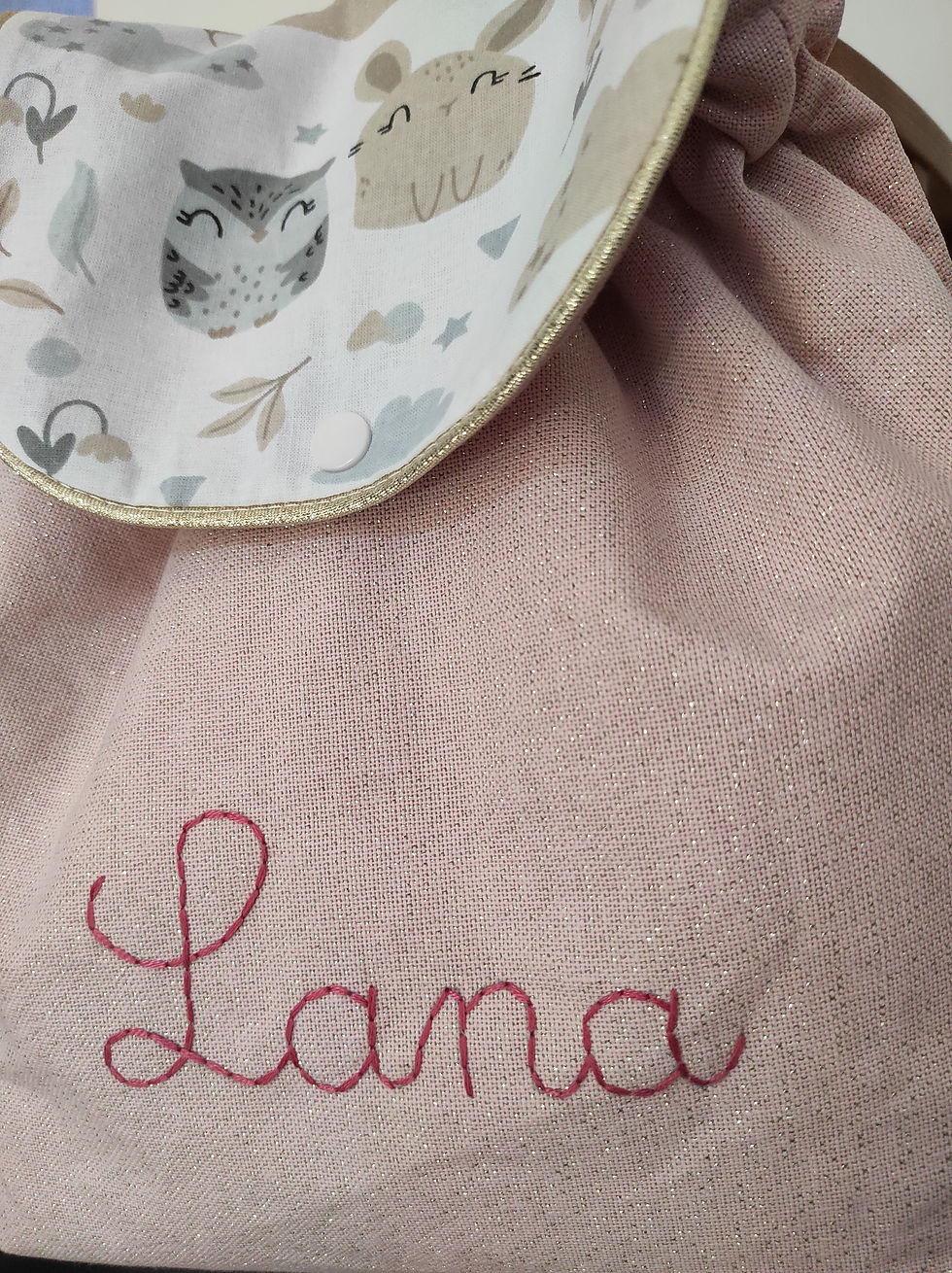 Miniature : sac à dos enfant personnalisable hibou prénom brodé à la main