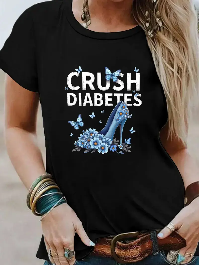 T-shirt vrouw crush diabetes zwart/blauw