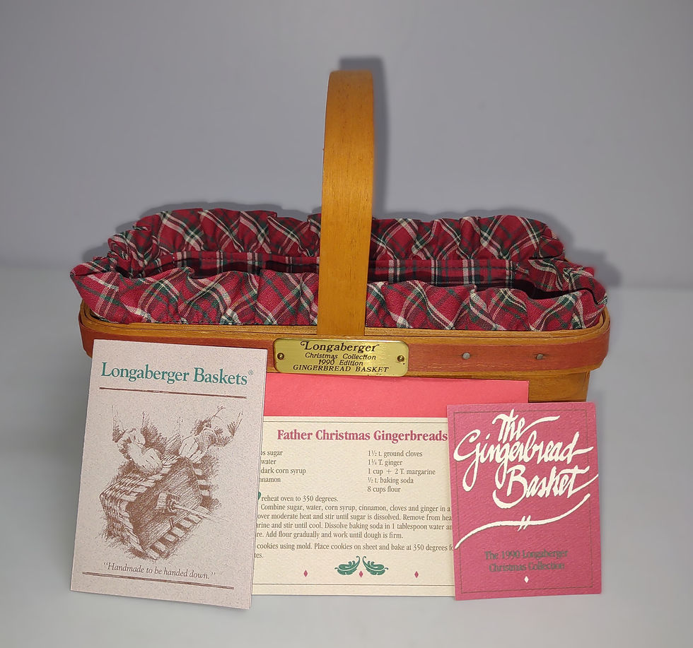 Thumbnail: Longaberger 1990 Christmas Collection Gingerbread Basket (w/ stationary handle)