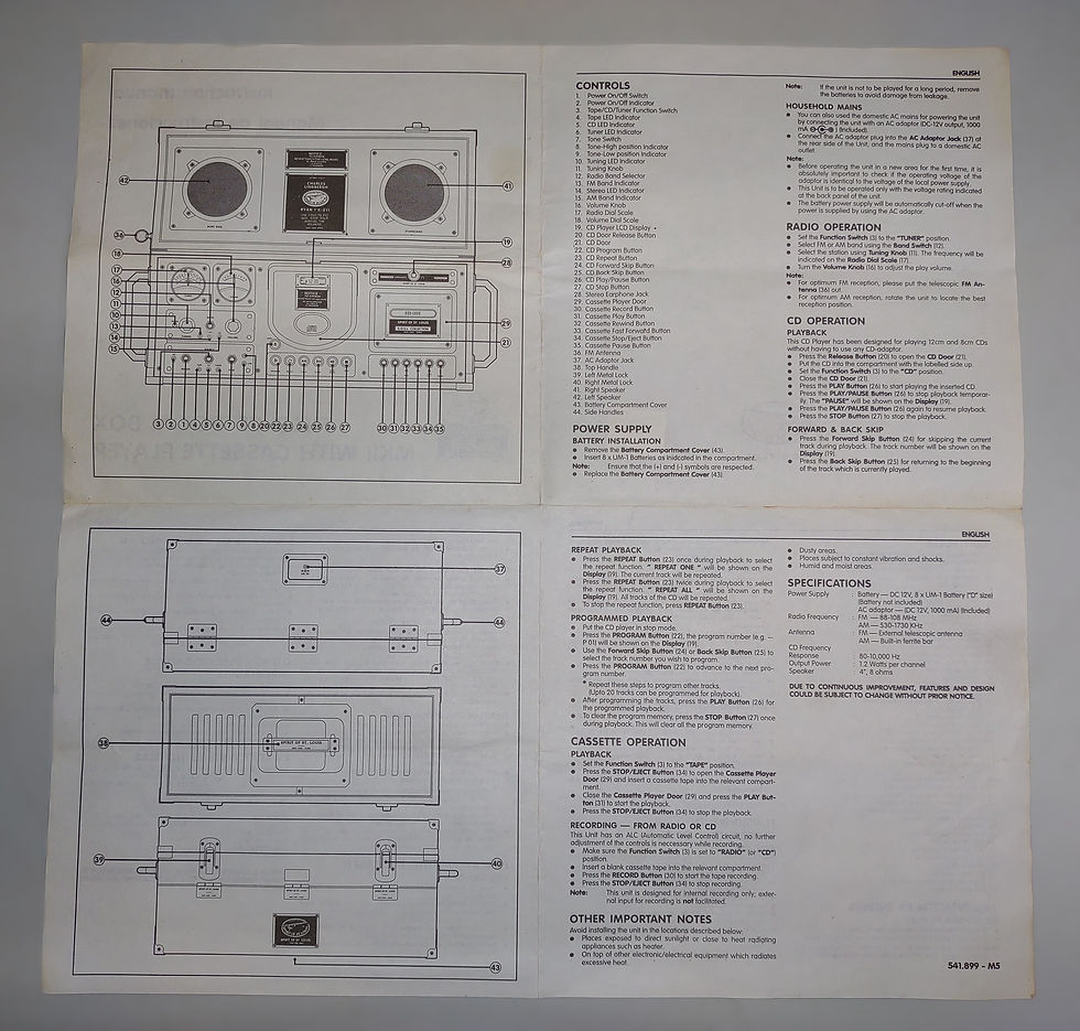 Thumbnail: Instruction Manual Field CD Boom Box MKII With Cassette Player
