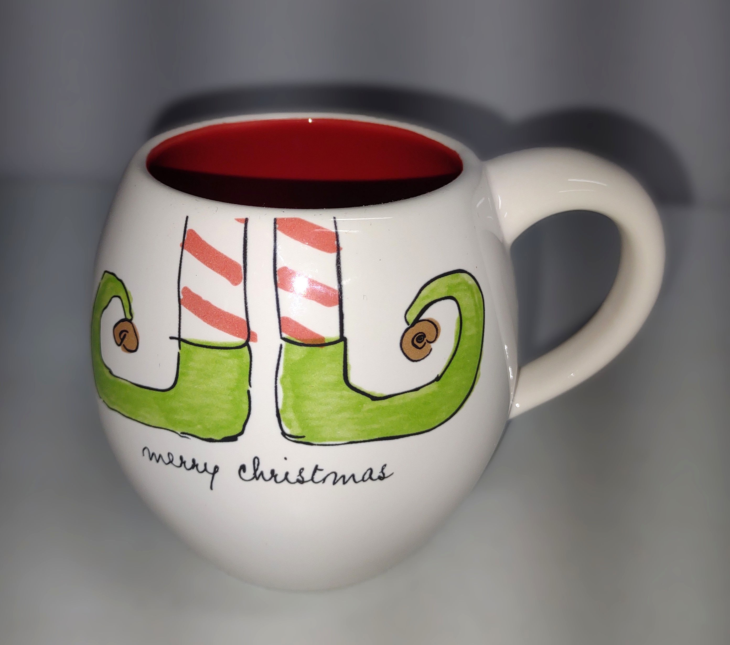 Rae Dunn "Merry Christmas" Mug (w/ elf shoes & red glaze inside)