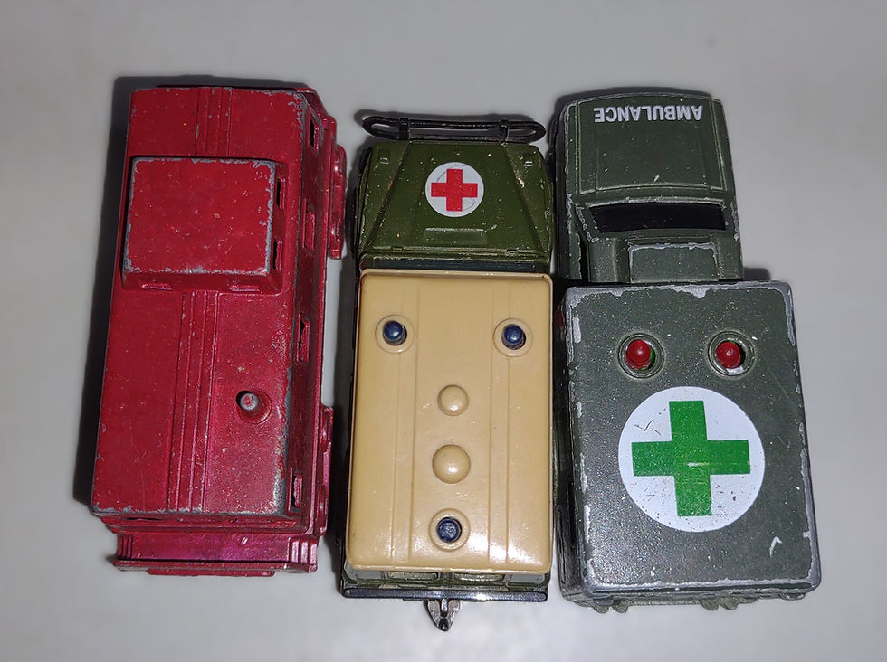 Thumbnail: Set of 3 Toys (1 Red Caboose, 2 Green Medical Trucks)