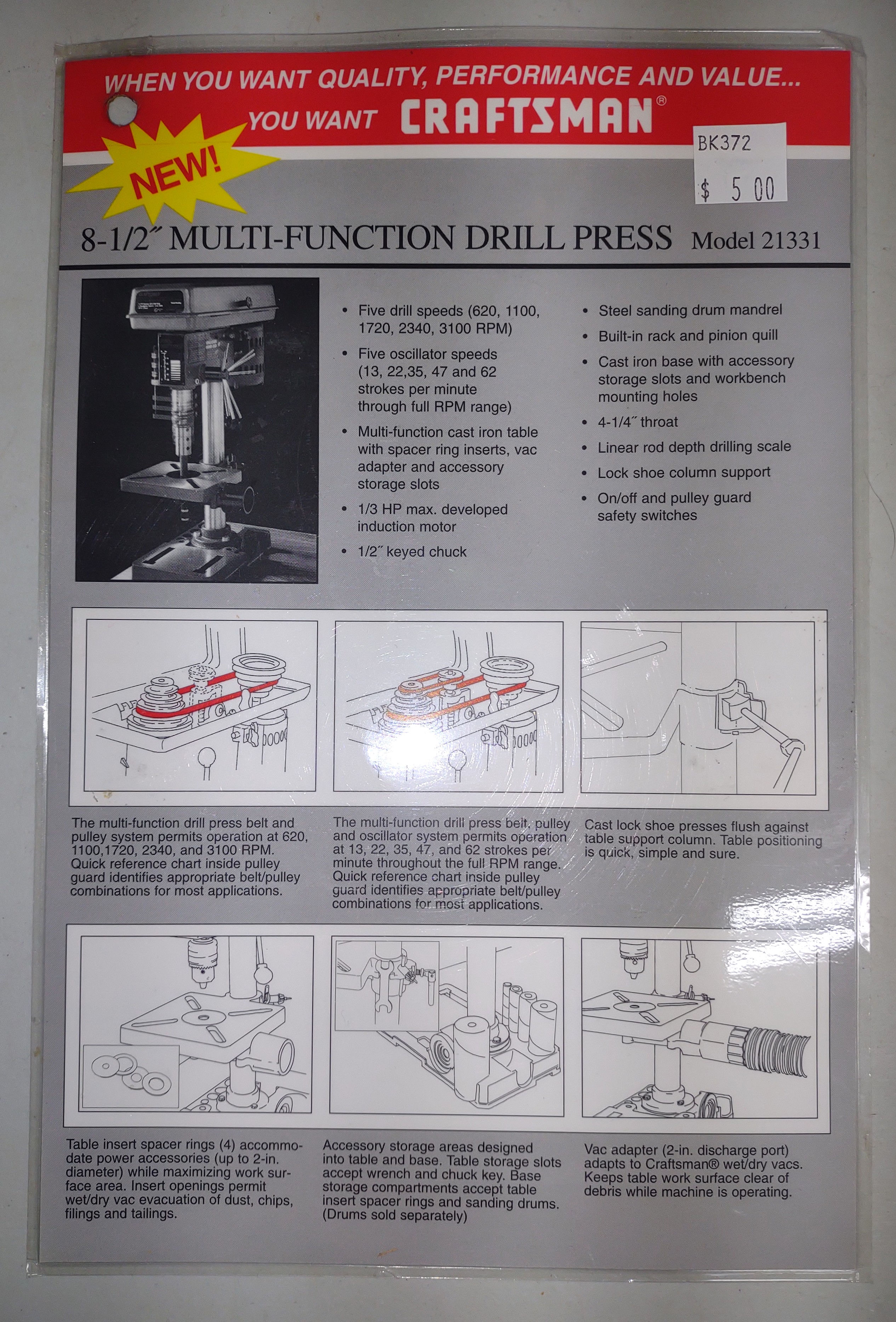 Craftsman 8-1/2" Multi-Function Drill Press Model 21331 Instructions