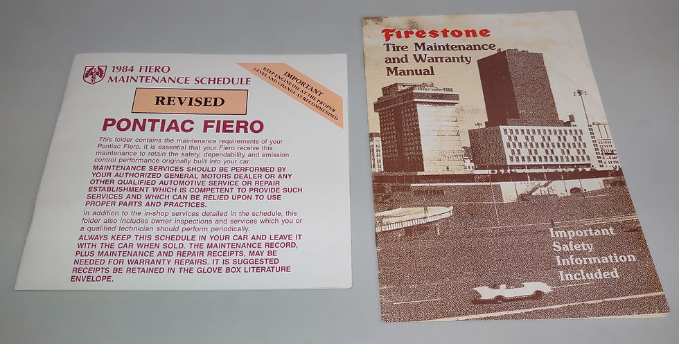 Thumbnail: 1984 Pontiac Fiero Owner's Manual, Book, Firestone & Maintenance Schedule Set