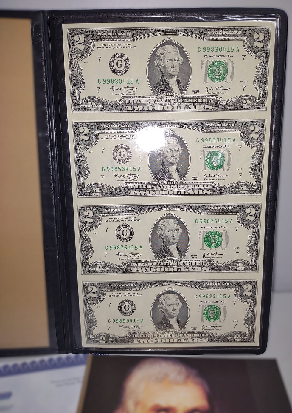Thumbnail: The Wisdom Of Thomas Jefferson, 1 Sheet of Uncut $2 Bills 2003 (Black)