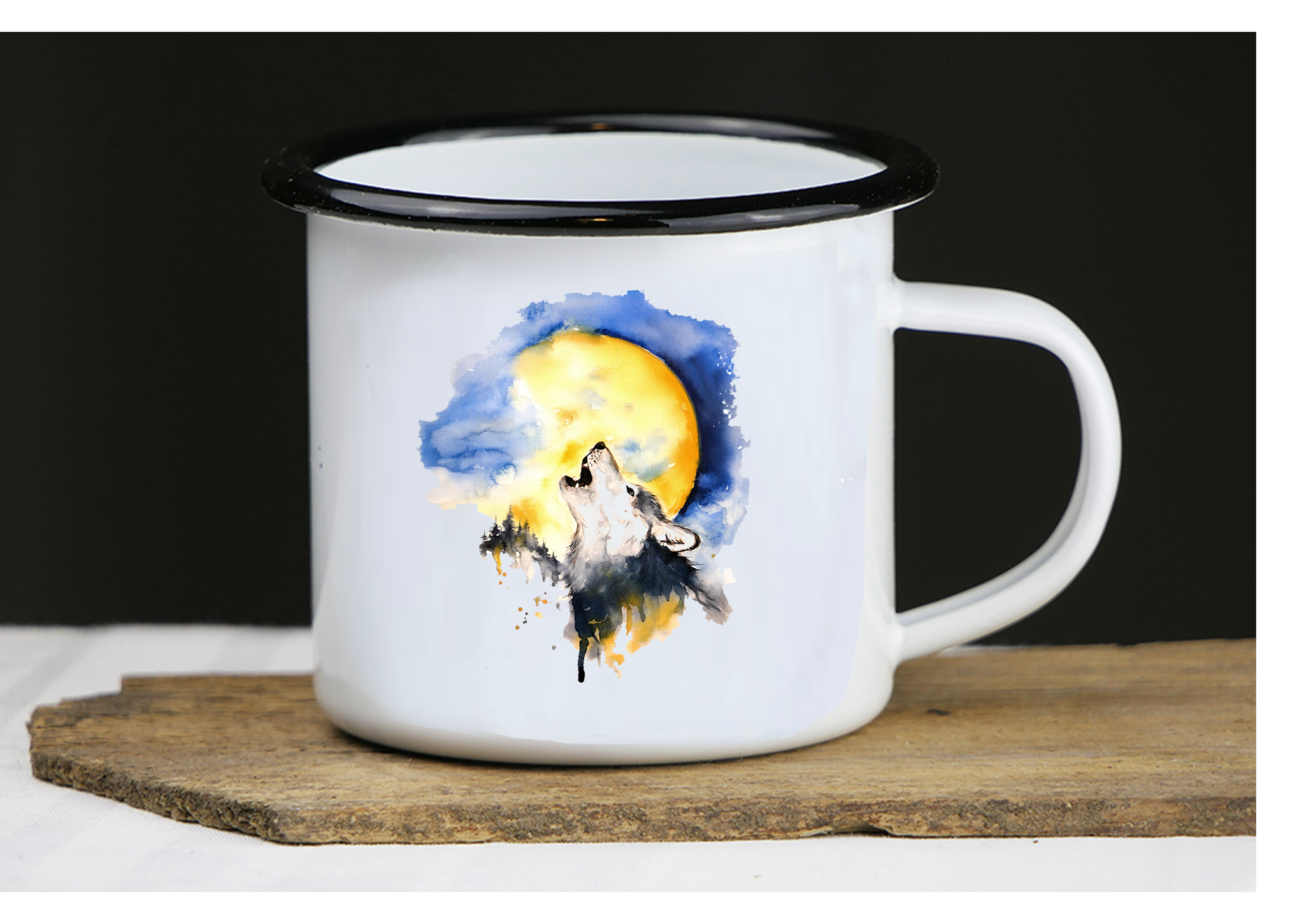 Emaille Kunsttasse "Wolf Mond"