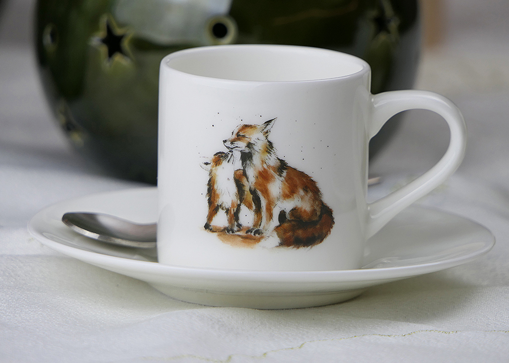 Porzellan Espressoset Fine Bone "Füchse und Eichhörnchen"