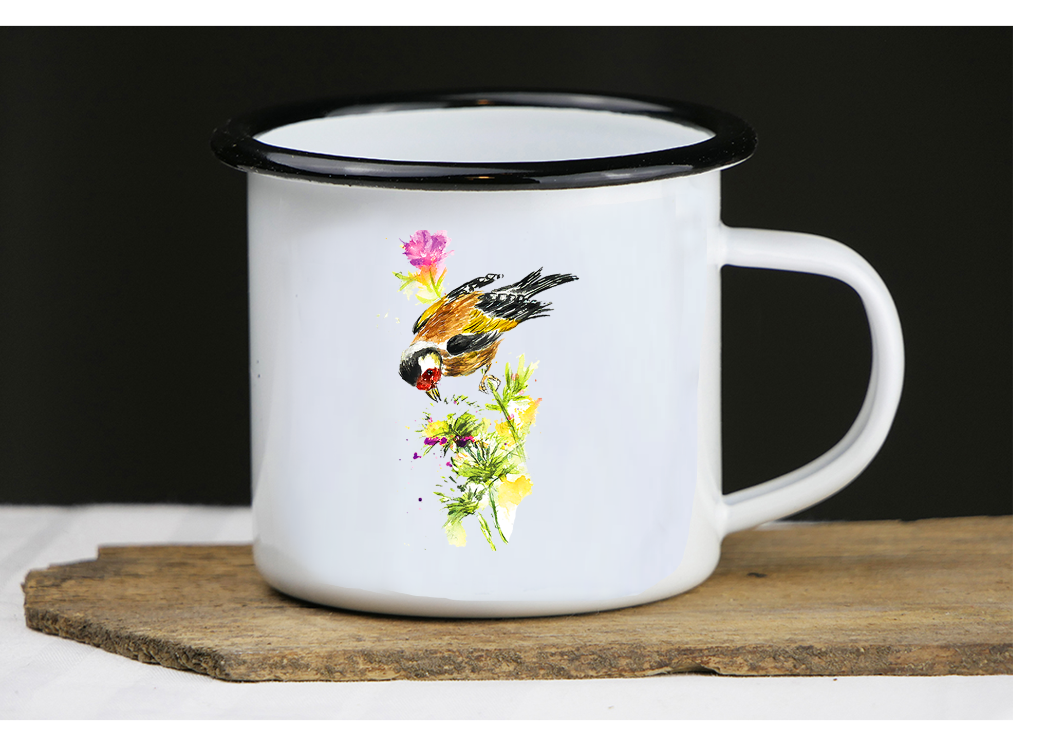 Emaille Kunsttasse "Stieglitz"