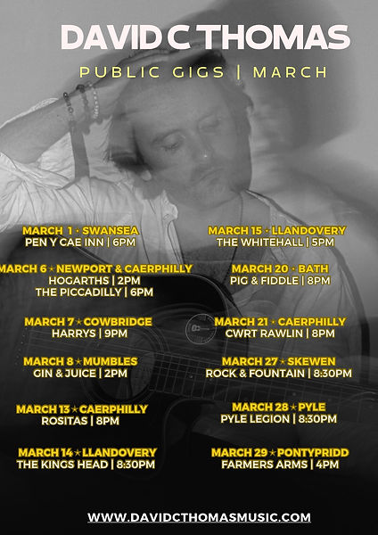 Public gigs in March for Dai C Thomas Wedding Singer Wales 