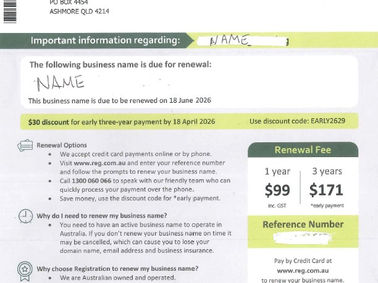 ⚠️ Business Name & ASIC Renewal Notices – Read Before You Pay