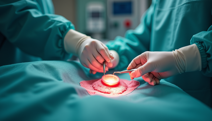 Eye-level view of embryo transfer procedure in a clinical setting